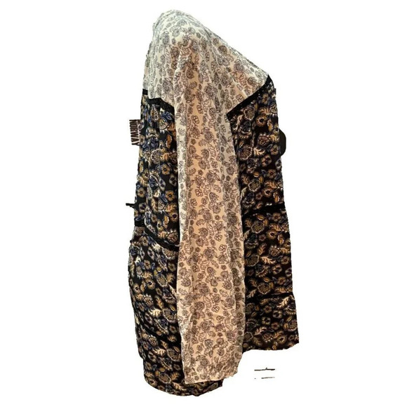 Woman Within +30/32 Gray Floral Mixed Print Button Lace Trim Long Sleeve Blouse - Picture 3 of 6